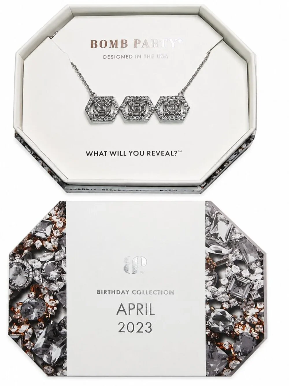 NWT Bomb Party “Bed of Sparkle” Necklace RBP5885 | Diamond Cubic Zirconia | Rhod